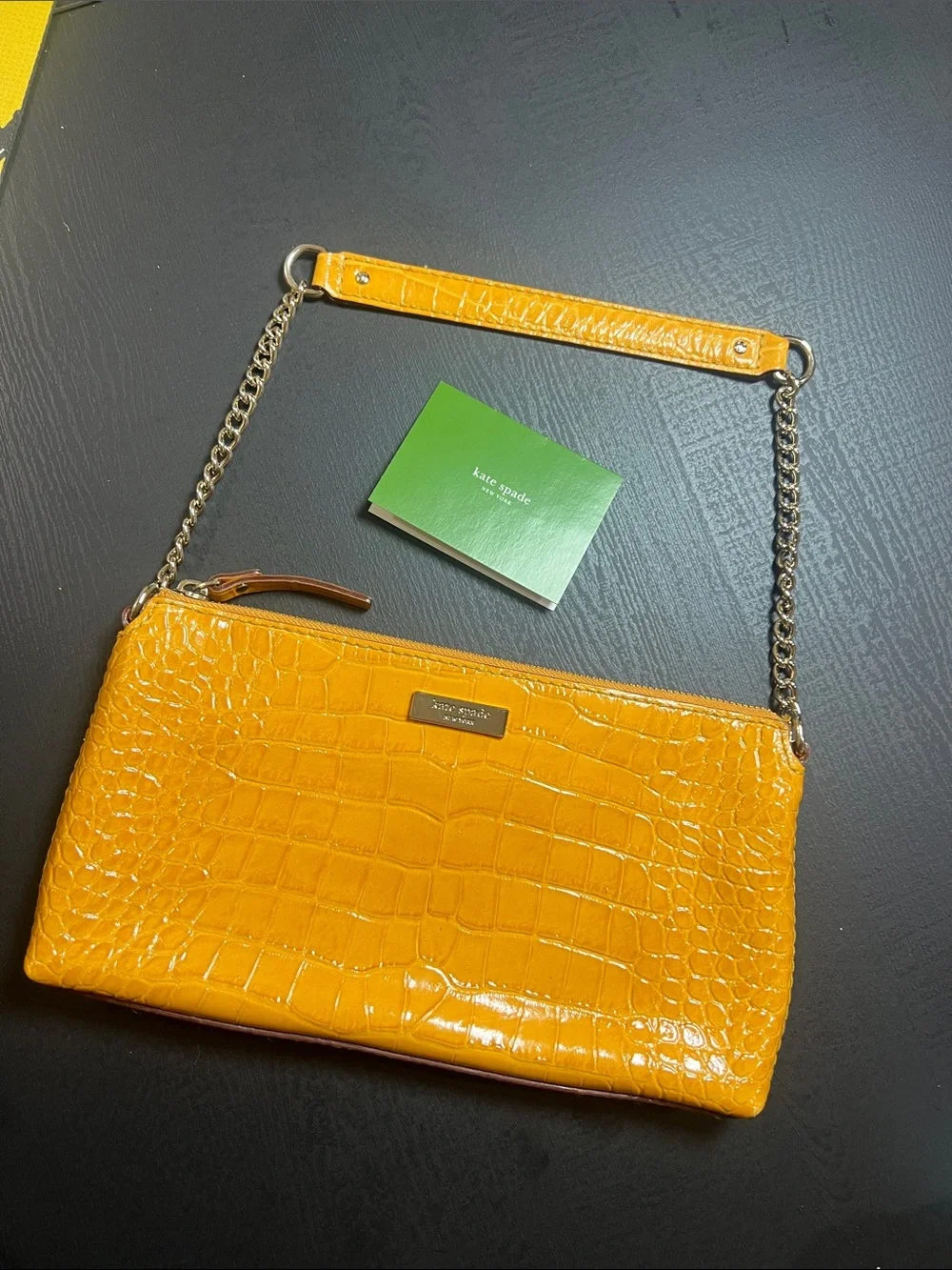 kate spade Yellow Croc-Embossed Chain Wristlet - Picture 1 of 6
